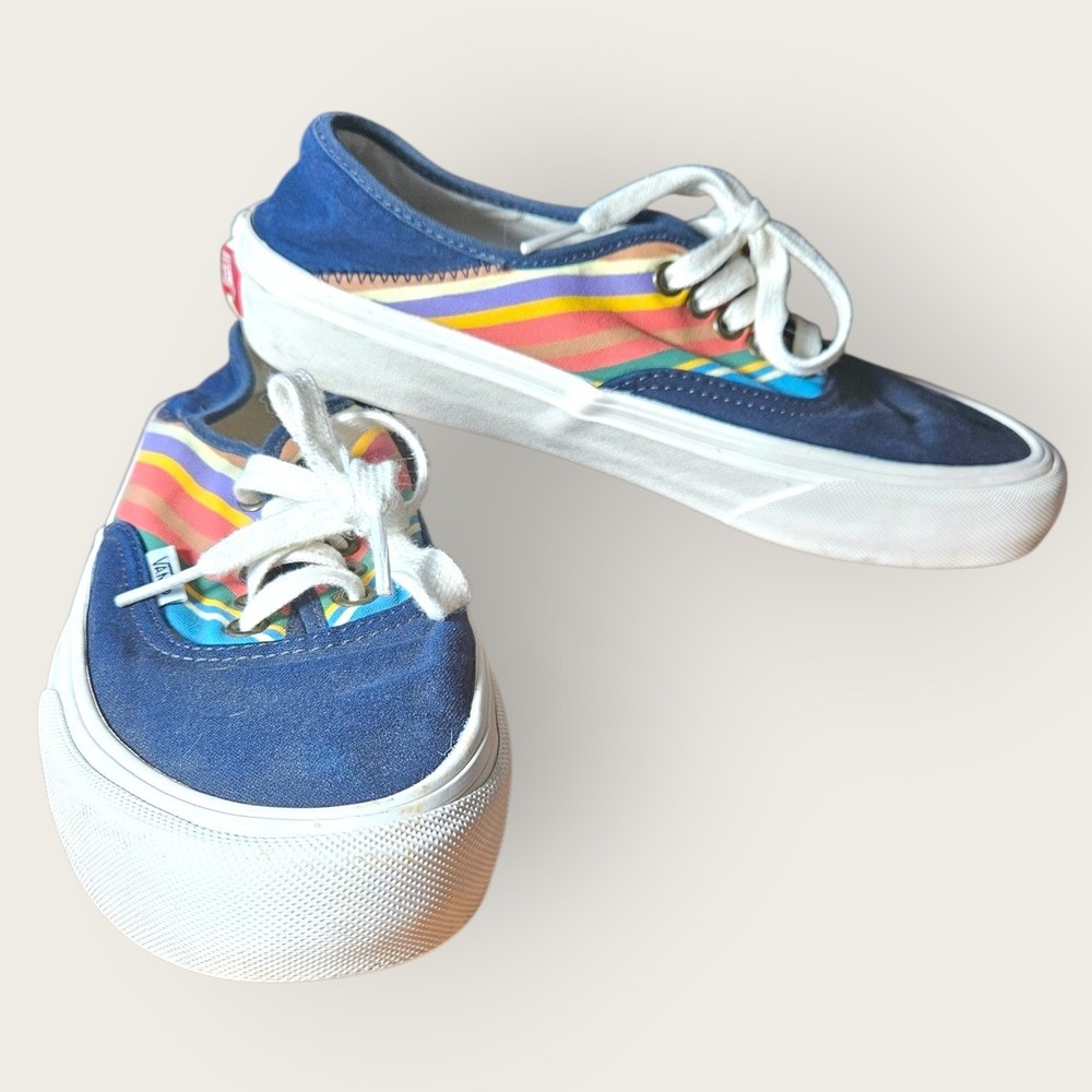 Vans Authentic SF Navy Blue Rainbow Stripe Low Top‎ Sneakers Womens 8 Mens 6.5